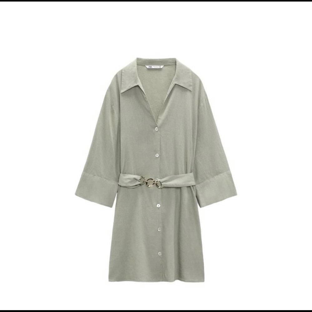 ZARA LINEN BLEND CHAIN LINK BELT DRESS